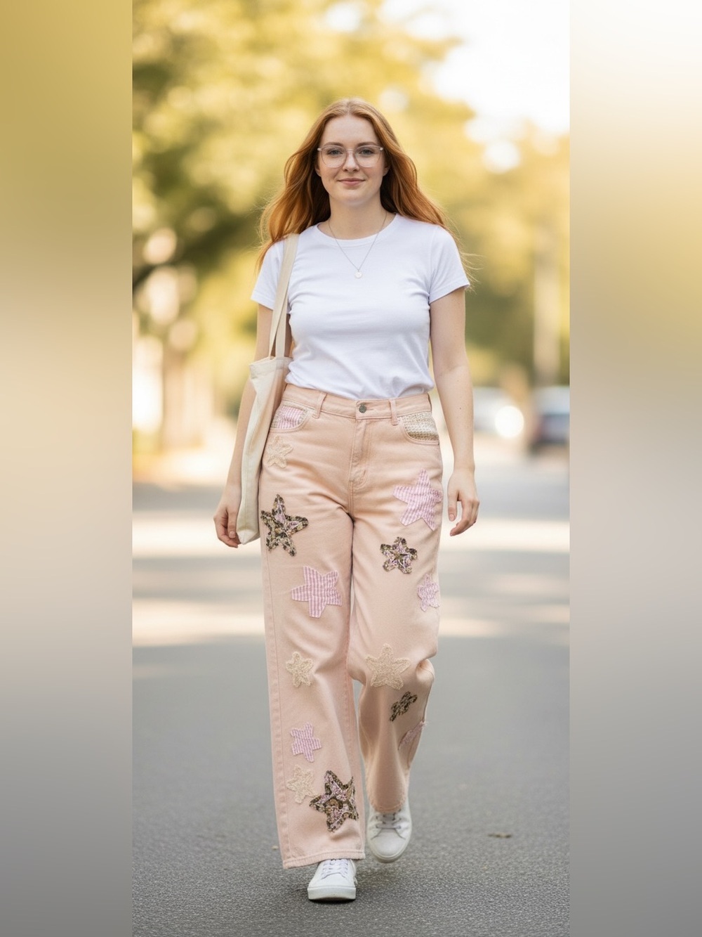 POL! Pastel Pink Star Patch Wide Leg Jeans